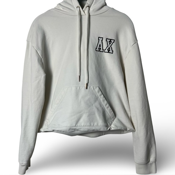 Armani Exchange Women’s Logo Patch Cropped Hoodie White Pullover Sz. XS - Picture 1 of 6